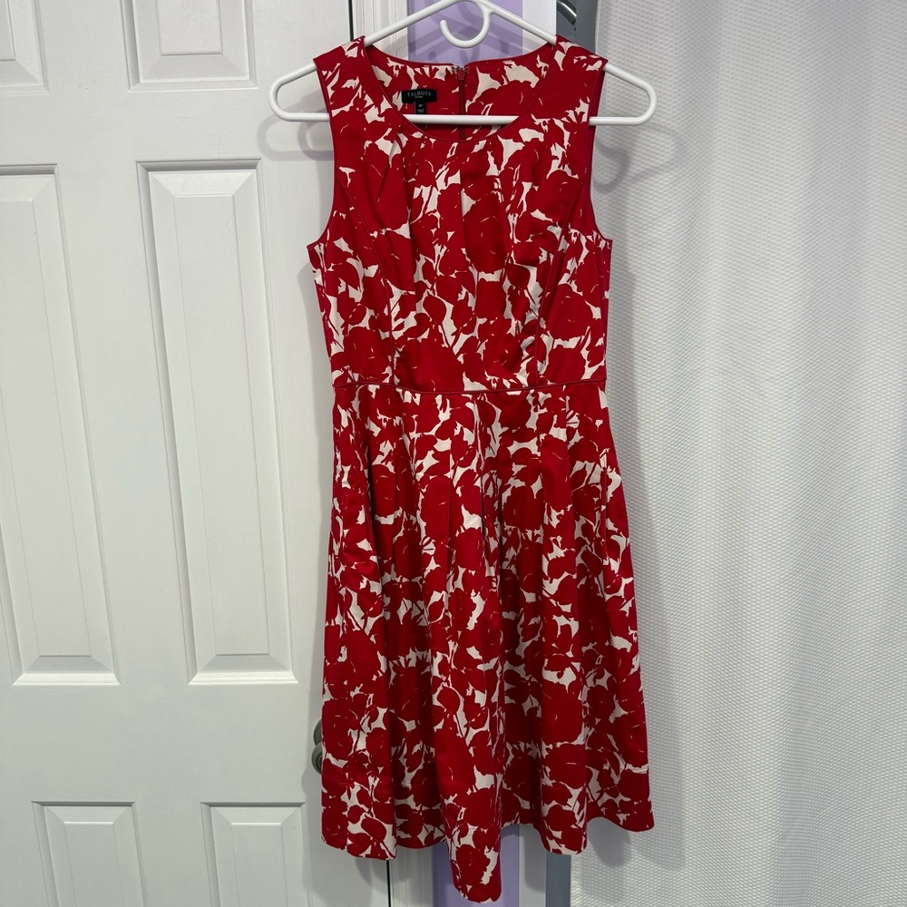 Talbots Red and White Floral A-Line Midi Dress